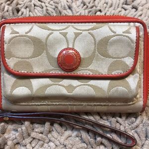 Coach Signature Woman’s Bifold Wallet- Khaki/Coral